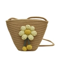Braune gewebte Beuteltasche mit kleiner Gänseblümchen-Applikation und schmalem Gurt - Khaki