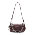 Sac bandoulière chic en cuir bordeaux avec chaîne en métal et pendentif argenté - Café + Pendentif Chien Ballon