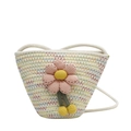 Bunte gewebte Eimertasche für Mädchen mit 3D-Plüschblume und cremefarbenem Gurt - Bunt