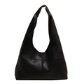 Minimalist black lychee pattern leather tote bag with wide shoulder strap - Black