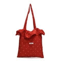 Rote florale Chiffon-Tasche mit Rüschen und Magic Pocket Label auf weißem Grund - Rot
