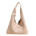 Minimalist beige pebble leather hobo tote bag featuring a spacious interior and wide strap - Khaki