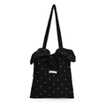 Süße schwarze Rüschen-Chiffon-Tasche mit Blumenmuster und Magic Pocket-Etikett - Schwarz