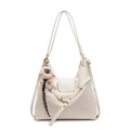 Cream white soft leather hobo bag with adjustable strap and cute plush charm pendant - Cream White (With Tearful Fur Ball Charm)