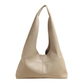 Minimalist apricot soft leather hobo tote bag with spacious interior and pebbled texture - Green