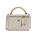 Beige Stepp-Box-Tasche mit goldenem Blumengriff und eleganter Kettenriemen - Aprikose