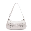 Creamy white vintage underarm bag with double front pockets and silver buckle details - Off White