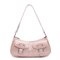 Y2K style hot pink patent leather underarm bag with decorative silver buckles - Pink