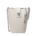Bolso cubo minimalista blanco roto con correa de cadena plateada y elegante cierre metálico - Blanco Roto