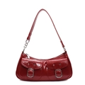 Glossy burgundy faux leather underarm bag with dual front pockets and silver buckle - Burgundy