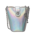 Bolso tipo cubo plateado holográfico con correa de cadena y hebilla de cierre - Plata Metálico