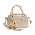 Minimalist cream beige pillow handbag with detachable strap and cute bear charm - Creamy White + Bear Charm