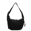 Minimalist black crescent moon crossbody bag with adjustable wide strap and woven zippers - Black