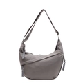 Minimalist grey nylon half-moon crossbody bag with adjustable strap and woven zippers - Gray