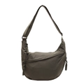 Olive green nylon dumpling bag with adjustable strap and woven zipper detail - Green