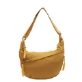 Mustard yellow nylon crescent crossbody bag with woven zipper pullers and adjustable strap - Yellow