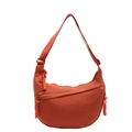 Burnt orange nylon crescent crossbody bag with woven zipper pull and adjustable strap - Orange