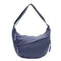 Minimalist blue-gray nylon crescent crossbody bag with woven zipper details - Blue