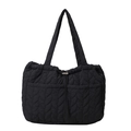 Bolso tote acolchado negro con diseño de hojas y cierre de cordón ajustable - Negro