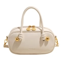 Bolso Boston minimalista en cuero blanco crema con asas anudadas y logo grabado - Blanco Roto - Sin Colgante