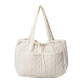 Bolso tote acolchado beige minimalista con diseño de ondas y cordón - Blanco