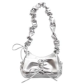 Silberne Metallic-Schultertasche mit Raffung und Schleife im Balletcore-Stil - Silber