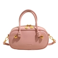 Bolso Boston minimalista en cuero rosa claro con asa anudada y perlas doradas - Rosa - Sin Colgante