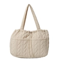 Bolso tote acolchado beige con diseño de hojas y cordón ajustable de estilo minimalista - Blanco Roto