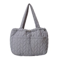 Bolso de hombro acolchado gris claro con costuras de hojas y cierre de cordón - Gris