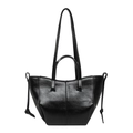 Bolso tote de cuero charol negro brillante con asas dobles y detalles de cordón - Negro
