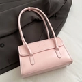Minimalist pink leather underarm envelope bag with thin shoulder strap and embossed detail - Pink - No Pendant