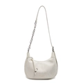 Borsa a tracolla beige a mezza luna con catena argentata e cinturino regolabile - Bianco Sporco