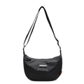 Minimalist black nylon hobo bag for women with adjustable shoulder strap and metal tag - Black