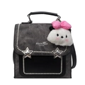 Chic dark grey and black leather handbag with pearl edge and plush charm - Black With Pink Bow Plush Charm