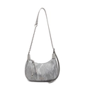 Borsa a tracolla a mezzaluna grigia marmorizzata con catena argento e pelle chic - Argento
