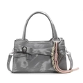Elegante borsa a mano quadrata grigia con fiocco e ciondolo a nappa intrecciata - Pendente in Corda per Racchetta Abaco Argento / Argento