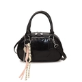 Borsa bowling chic in vernice nera con ciondolo a cuore e corde intrecciate moda - Nero - Senza Ciondolo