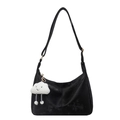 Sac hobo chic en cuir noir souple avec bandoulière réglable et accessoire charme nuage - Noir Avec Pendentif Nuage