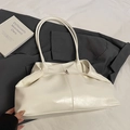 Sac cabas chic en cuir PU blanc brillant avec fines bandoulières et boucle métallique - Sans Pendentif / Blanc