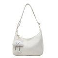 Sac hobo beige minimaliste en cuir souple avec joli porte-clés en peluche nuage - Blanc Cassé Avec Pendentif Nuage