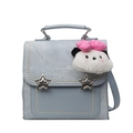 Light blue matte handbag with white pearl trim, silver stars and plush doll pendant - Sky Blue With Pink Bow Plush Charm