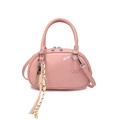 Borsa bowling rosa in pelle verniciata lucida con corde decorative e dettagli argento - Rosa - Senza Pendente