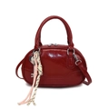 Borsa bowling bordeaux in pelle verniciata con hardware argento e ciondolo a treccia - Rosso Vino (Senza Ciondolo)