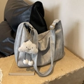 Silver soft leather tote bag for women with a cute plush cloud charm detail - Silver With Cloud Charm