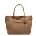 Borsa tote in tela marrone con stampa TCT blu e manici rinforzati per l'uso quotidiano - Caramello