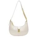 Minimalist cream white half-moon underarm bag with gold chain strap and PU leather finish - Off White