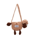 Niedliche braune handgestrickte Schaf-Umhängetasche für Kinder mit Schultergurt - Khaki