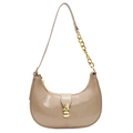 Minimalist beige hobo bag with gold chain strap and metallic buckle detail - Khaki