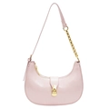 Minimalist light pink half-moon shoulder bag with gold chain strap and smooth leather - Pink