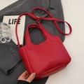 Litchi texture red bucket bag with top handles and adjustable shoulder strap - Wine Red (Without Pendant)